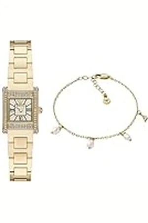 Emporio Armani Mujer Reloj de Acero Inoxidable Dorado y Pulsera de Latón, Set