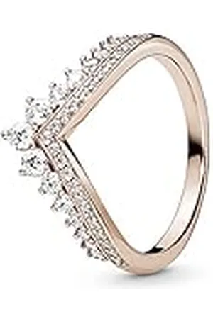 PANDORA Anillo con diseño de hueso de la suerte chapado en oro rosa de 14 quilates con circonitas cúbicas transparentes, talla 48