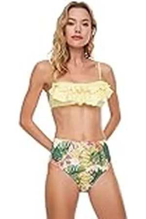 Trendyol Bikini de Cintura Alta con Estampado Tropical Parte Inferior, Multicolor, 34 para Mujer