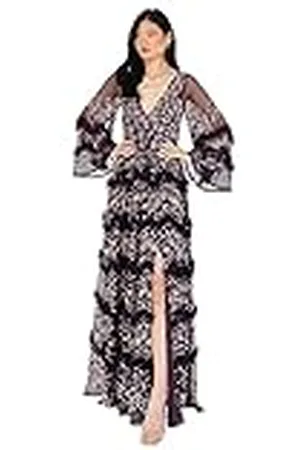 Maya Deluxe Ladies Womens Maxi Dress V Neckline Sequin with Ruffle Empire Waist Slit Split for Prom Ball Bridesmaid Wedding Guest Vestidos, , 46 De Las Mujeres