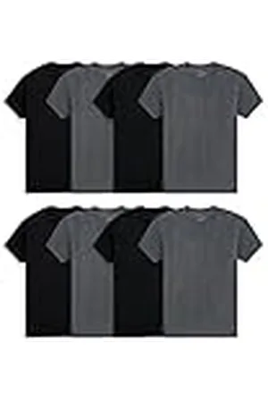Fruit Of The Loom Sous-vêtements Légers en Coton Mélangé Actif Camiseta, Crew-Lote de 8 Unidades, Color Negro y Gris, L para Hombre