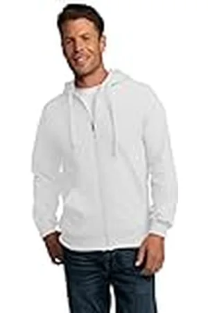 Fruit Of The Loom Sudaderas con Capucha Eversoft Fleece Camisa, Cremallera Completa-Blanco, S para Hombre