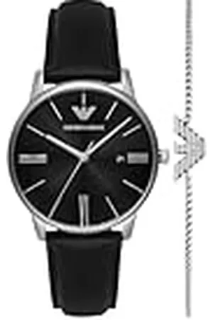 Emporio Armani Reloj Analógico para Hombres de Cuarzo con Correa en Cuero AR80079SET