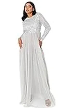 Maya Deluxe Vestido Maxi de Manga Larga Adornado Maya para Dama de Honor, , 44 para Mujer