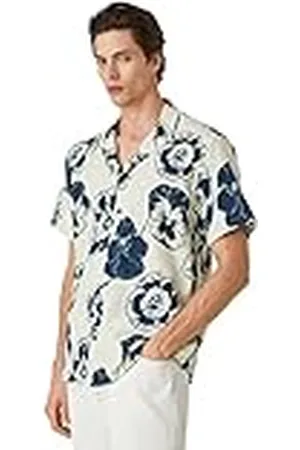 Koton Floral Shirt Short Sleeve Turndown Collar Cotton Camisa, , M para Hombre