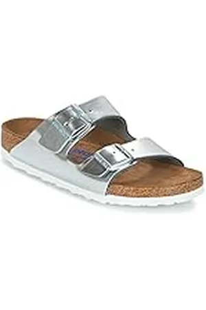 Birkenstock Arizona SFB Cuero, Sandalias de Punta Descubierta Mujer, Plateado (Mettalic Silver Mettalic Silver), 35 EU Estrecho