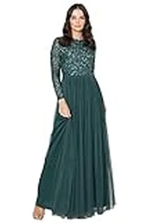 Maya Deluxe Vestido Maxi de Manga Larga Adornado Maya para Dama de Honor, , 38 para Mujer