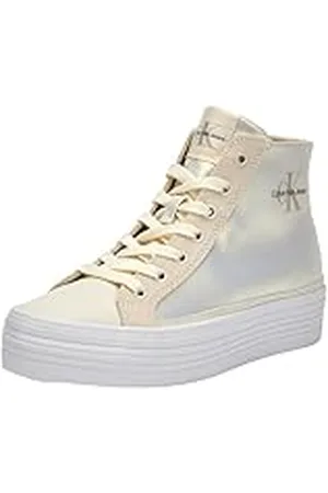 Calvin Klein Jeans BOLD VULC FLATF MID MIX ML MTR YW0YW01491, Zapatillas deportivas para Mujer, Blanco (Creamy White), 40 EU