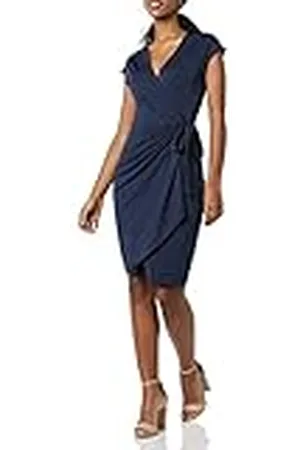 Amazon Vestido Cruzado clásico con Mangas Casquillo (Disponible en Tallas Grandes) Mujer, , XL