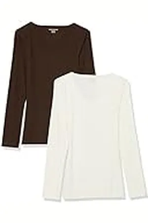 Amazon Top interior en punto acanalado con cuello de pico, manga larga y corte entallado (disponible en tallas grandes) Mujer, Pack de 2, , 6XL Grande