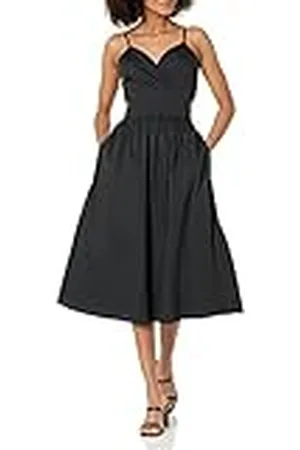 THE DROP Vestido midi Makenna para mujer, con tirantes, detalle cruzado en la parte delantera y espalda fruncida, , 4XL Grande