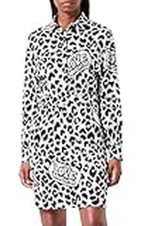 Moschino Camiseta de Manga Larga con Tejido viscoso elástico Fluido Vestido, Beige Negro, 40 para Mujer