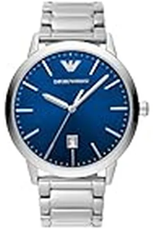 Emporio Armani Reloj Hombre, Movimiento de tres manecillas con fecha, 43mm Caja plateada de acero inoxidable con correa de acero inoxidable, AR11311