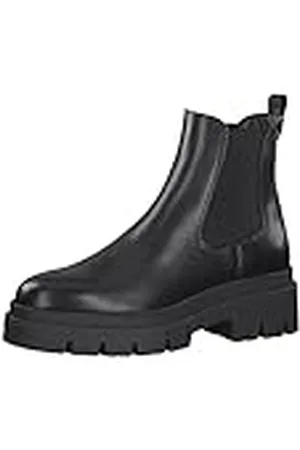 Tamaris Botines Chelsea de Piel para Mujer, Tacón Cuadrado, Cómodos, Negro, 42 EU