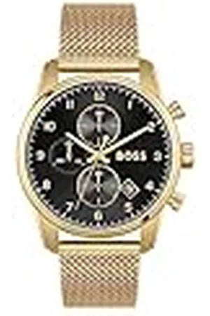 HUGO BOSS Reloj Cronógrafo de Cuarzo para Hombre Colección SKYMASTER con Correa de Malla de Acero Inoxidable de Color Dorado - 1513838