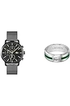 Lacoste Reloj Analógico de Cuarzo multifunción para Hombre con Correa de Malla de Acero Inoxidable Negro - 2011194 Anillo para Hombre Colección Baseline - 2040083H