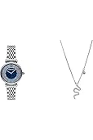 Emporio Armani Reloj de Acero Inoxidable Tono Plateado y Collar de Plata esterlina para Mujer, Conjunto