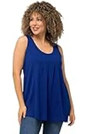 Ulla Popken Top, Pliegues Decorativos, Línea A, Cuello Redondo, Sin Mangas, Modal Camiseta, , 58-60 Mujeres