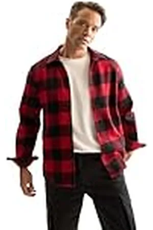 DeFacto Freizeithemden Und Trachtenhemden-Klassisches Herren Hemd Camisa, Rosso, M para Hombre