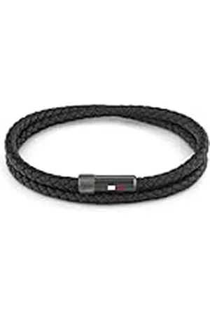 Tommy Hilfiger Jewelry Pulsera para Hombre con Cuero Trenzado Negro de Doble Vuelta - 2790262S