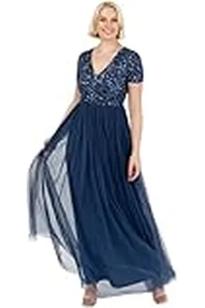 Maya Deluxe Womens Ladies Dress for Wedding Guest Plus Size Empire High Waist Sequins Short Sleeve Evening Bridesmaid Vestido de Dama de Honor, , 46 para Mujer