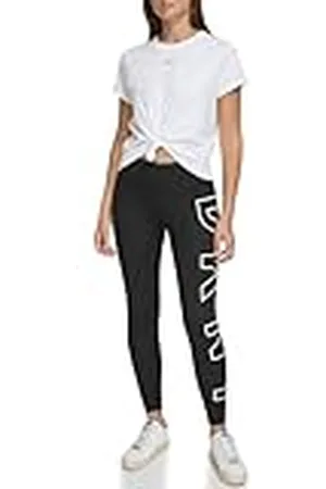 DKNY SPORT High Waist 7/8 Length Exploding Logo Legging Leggings, White, XS De Las Mujeres