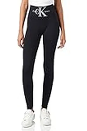 Calvin Klein Logo High Waist Legging, Negro , L para Mujer