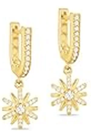 Amazon Pendientes tipo huggy con estrella y circonitas blancas en plata esterlina bañada en oro