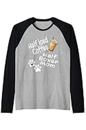 Funny Dog Lover Gifts Half Iced Coffee Half Boxer Mamá Amante Madre Perro Cachorro Dueño Camiseta Manga Raglan