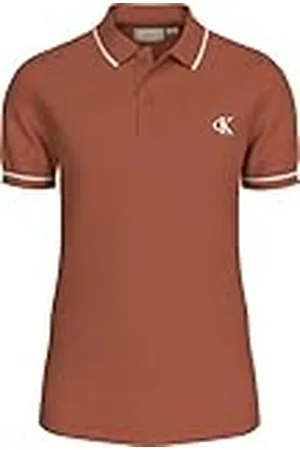 Calvin Klein Polo de manga corta Hombre Tipping Slim Tejido elástico, Naranja , XL