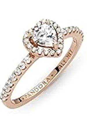 PANDORA Timeless Anillo con diseño de corazón chapado en oro rosa de 14 quilates con circonitas cúbicas transparentes, talla 58