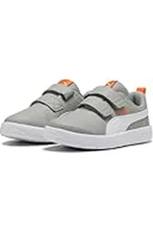 PUMA COURTFLEX V3 V PS, Zapatillas, Smokey Gray White-Orange GLO, 32.5 EU