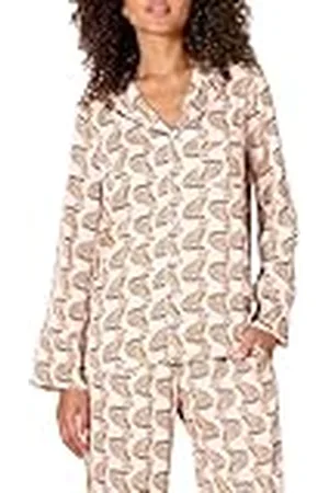 Amazon Camisa de Dormir de satén de Manga Larga de Corte Recto (los Pantalones se Venden por Separado) Mujer, , XXL