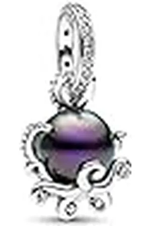 PANDORA Disney Colgante de de ley con forma de pulpo de La Sirenita con perla artificial lacada en morado y circonitas cúbicas transparentes