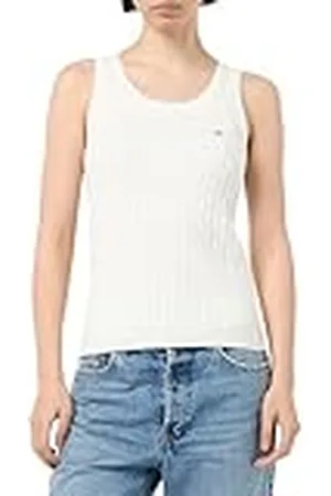 GANT Stretch Cotton Cable Tank Top Suéter pulóver, Fuente de Huevo, S Mujeres