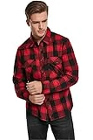 Build Your Brand B4002-checkshirt Camisa, Rojo/Negro, L para Hombre