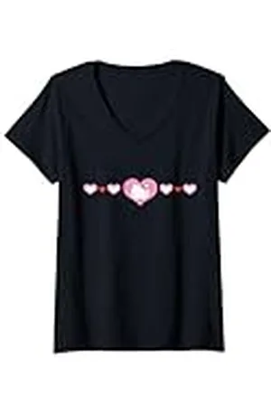 Hello Kitty Mujer Corazones de amor rosas y rojos de Camiseta Cuello V