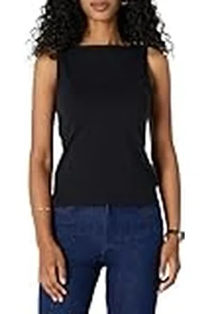 Amazon Camiseta sin Mangas de Punto Acanalado, Corte Ceñido y Cuello Barco para Superponer Mujer, , XXL