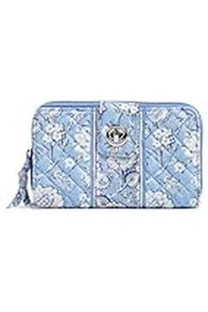 Vera Bradley Cartera Turnlock de algodón para Mujer con protección RFID, Color Azul jardín Dulce, Talla única