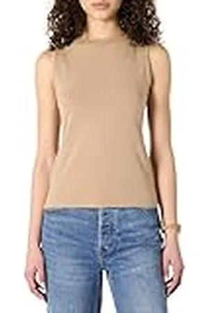 Amazon Camiseta sin Mangas de Punto Acanalado, Corte Ceñido y Cuello Barco para Superponer Mujer, , XL