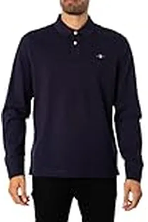 GANT Reg Shield LS Pique Rugger Camisa de Polo, Azul Noche, S para Hombre