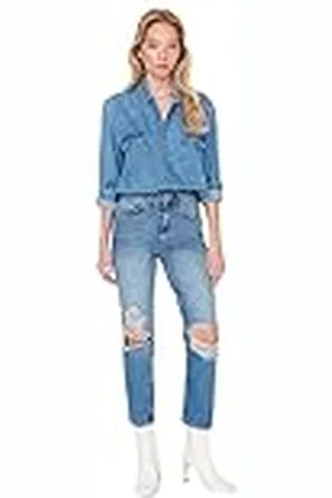 Trendyol Herren Hoher Bund Straight Jeans, , 42 De Las Mujeres