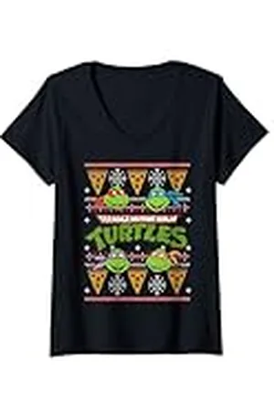 Teenage Mutant Ninja Turtles Mujer Suéteres feos de Navidad TMNT con pizza Camiseta Cuello V