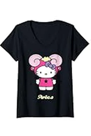 Hello Kitty Mujer Signo zodiacal Aries de Camiseta Cuello V