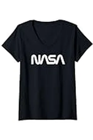 Nasa Mujer Logotipo de gusano de la Blanco No Distress Camiseta Cuello V