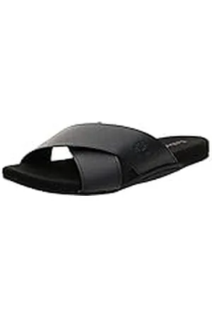Timberland Seaton Bay Cross Strap Slide, Sandalias Hombre, Negro (Black Leather), 44 EU