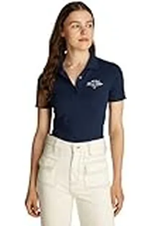 Tommy Hilfiger Polo de manga corta Mujer Script Graphic Slim Fit, Azul (Dark Night Navy), XL