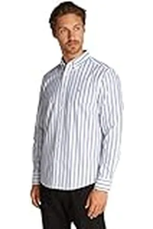 Tommy Hilfiger Camisa Hombre Poplin Nautical de algodón, Multicolor (Optic White / Wedge Blue), M