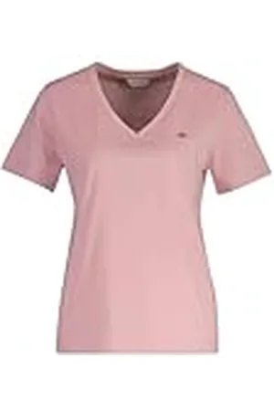GANT Reg Shield SS V-Neck T-Shirt Camiseta, Color Rosa, L Mujeres