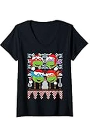 Teenage Mutant Ninja Turtles Mujer TMNT Suéteres feos de Navidad All Turtles Camiseta Cuello V